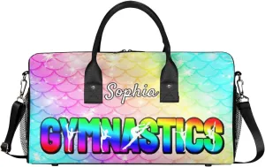 Personalized Gymnastic Bag for Women, Custom Name Sport Duffel Bag Gym Bag Travel Duffle Bag Overnight Weekender Bag, Fish Scale Glitter