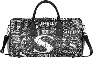Personalized Initial Sports Duffel Bag with Name Custom Weekender Overnight Bag Foldable Gym Bag Travel Dance Gymnastics Duffel Tote Bag Black Glitter