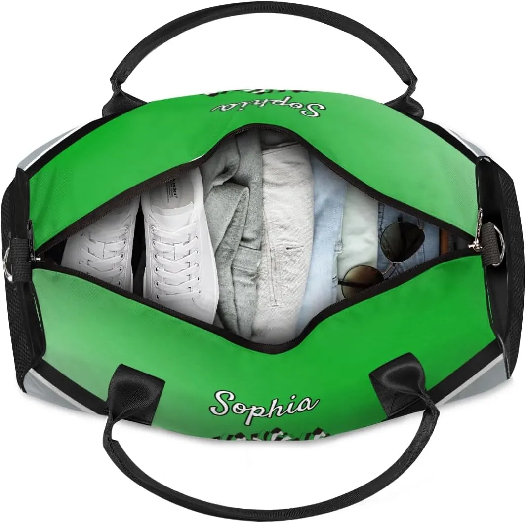 Personalized Name Cheer Bags for Cheerleaders, Custom Travel Duffle Bag, Custom Sports Bag for Women, Cheerleading Overnight Weekender Bag, Grass Green Gradient