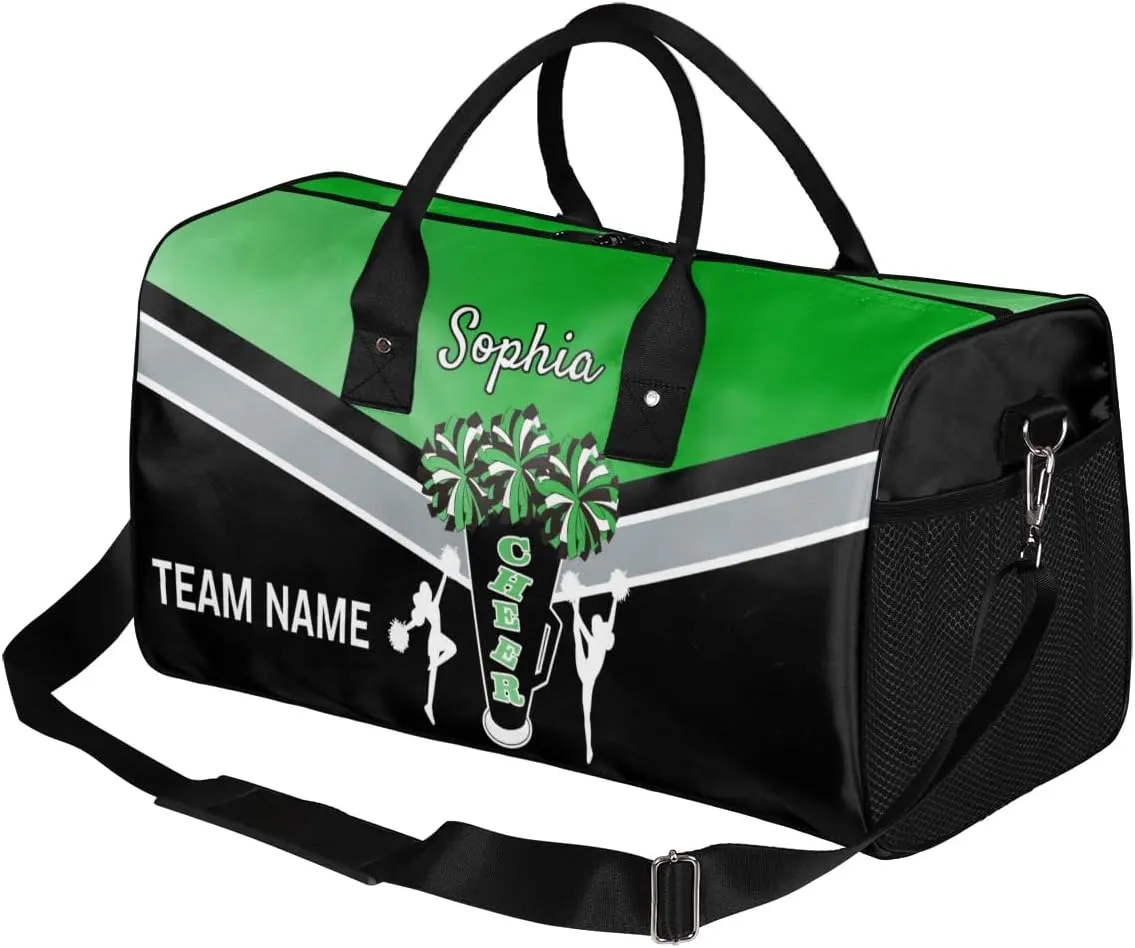 Personalized Name Cheer Bags for Cheerleaders, Custom Travel Duffle Bag, Custom Sports Bag for Women, Cheerleading Overnight Weekender Bag, Grass Green Gradient