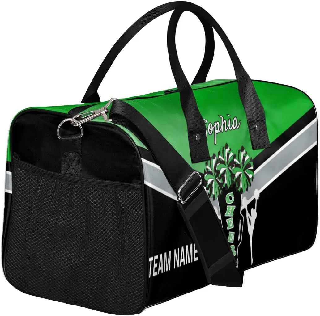 Personalized Name Cheer Bags for Cheerleaders, Custom Travel Duffle Bag, Custom Sports Bag for Women, Cheerleading Overnight Weekender Bag, Grass Green Gradient