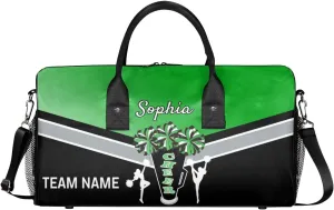 Personalized Name Cheer Bags for Cheerleaders, Custom Travel Duffle Bag, Custom Sports Bag for Women, Cheerleading Overnight Weekender Bag, Grass Green Gradient