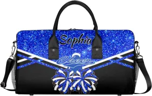 Personalized Name Cheer Duffel Bag for Cheerleaders, Custom Travel Duffle Bag, Custom Sports Bag for Women, Cheerleading Overnight Weekender Bag, Blue Glitter