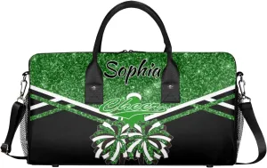 Personalized Name Cheer Duffel Bag for Cheerleaders, Custom Travel Duffle Bag, Custom Sports Bag for Women, Cheerleading Overnight Weekender Bag, Dark Green Glitter