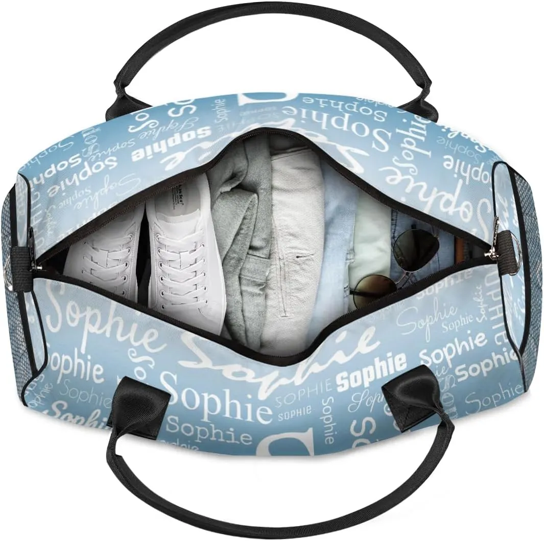 Personalized Name Sport Duffel Bag with Initial, Custom Gym Bag Dance Duffel Bag for Women, Monogrammed Gifts Customized Gymnastics Ballet Bag Overnight Weekender Bag, Blue Gradient