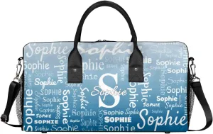 Personalized Name Sport Duffel Bag with Initial, Custom Gym Bag Dance Duffel Bag for Women, Monogrammed Gifts Customized Gymnastics Ballet Bag Overnight Weekender Bag, Blue Gradient