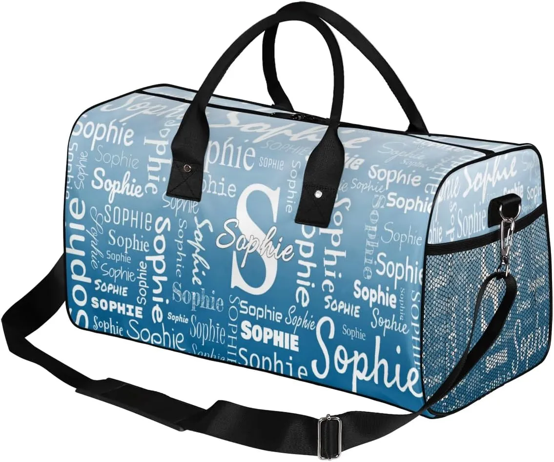 Personalized Name Sport Duffel Bag with Initial, Custom Gym Bag Dance Duffel Bag for Women, Monogrammed Gifts Customized Gymnastics Ballet Bag Overnight Weekender Bag, Blue Gradient