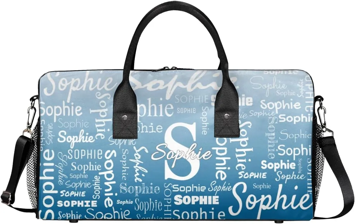Personalized Name Sport Duffel Bag with Initial, Custom Gym Bag Dance Duffel Bag for Women, Monogrammed Gifts Customized Gymnastics Ballet Bag Overnight Weekender Bag, Blue Gradient