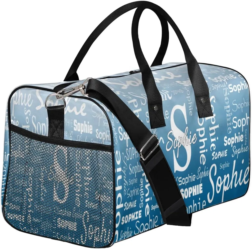 Personalized Name Sport Duffel Bag with Initial, Custom Gym Bag Dance Duffel Bag for Women, Monogrammed Gifts Customized Gymnastics Ballet Bag Overnight Weekender Bag, Blue Gradient