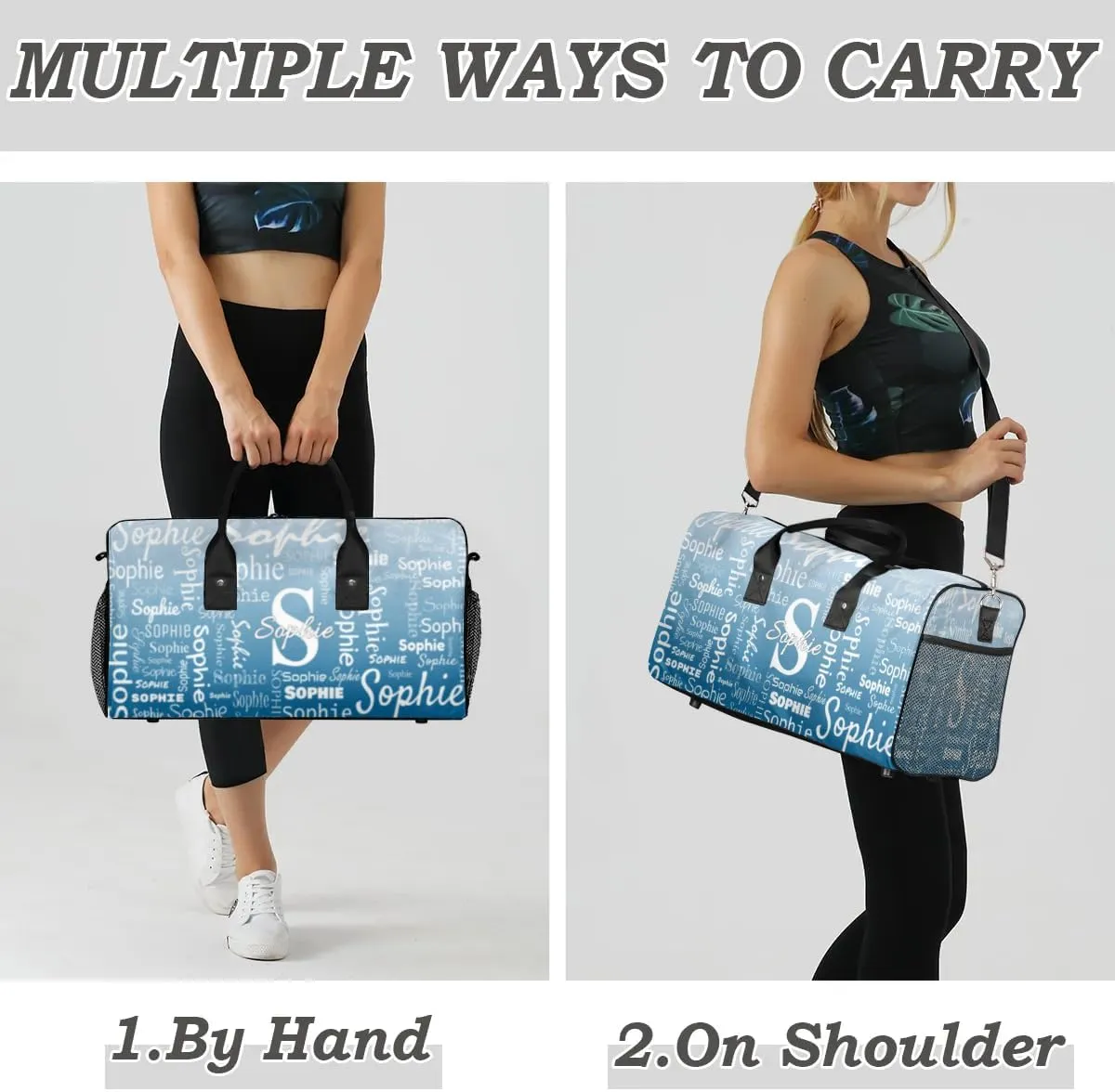 Personalized Name Sport Duffel Bag with Initial, Custom Gym Bag Dance Duffel Bag for Women, Monogrammed Gifts Customized Gymnastics Ballet Bag Overnight Weekender Bag, Blue Gradient