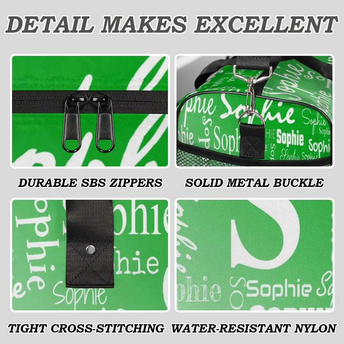 Personalized Name Sport Duffel Bag with Initial, Custom Gym Bag Dance Duffel Bag for Women, Monogrammed Gifts Customized Overnight Weekender Bag, Grass Green Gradient
