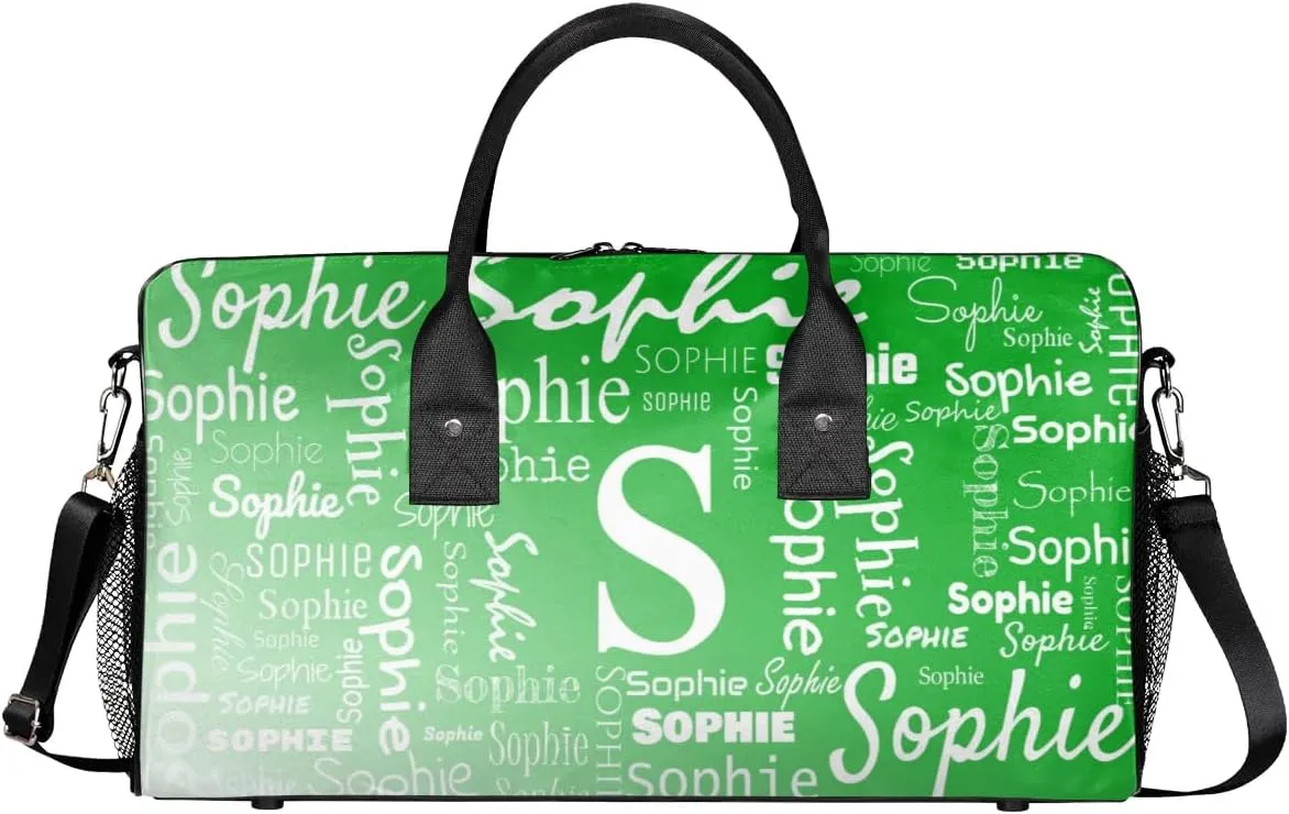 Personalized Name Sport Duffel Bag with Initial, Custom Gym Bag Dance Duffel Bag for Women, Monogrammed Gifts Customized Overnight Weekender Bag, Grass Green Gradient