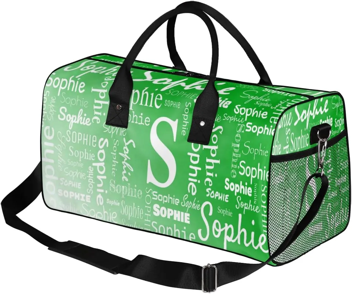 Personalized Name Sport Duffel Bag with Initial, Custom Gym Bag Dance Duffel Bag for Women, Monogrammed Gifts Customized Overnight Weekender Bag, Grass Green Gradient