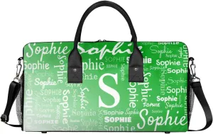 Personalized Name Sport Duffel Bag with Initial, Custom Gym Bag Dance Duffel Bag for Women, Monogrammed Gifts Customized Overnight Weekender Bag, Grass Green Gradient