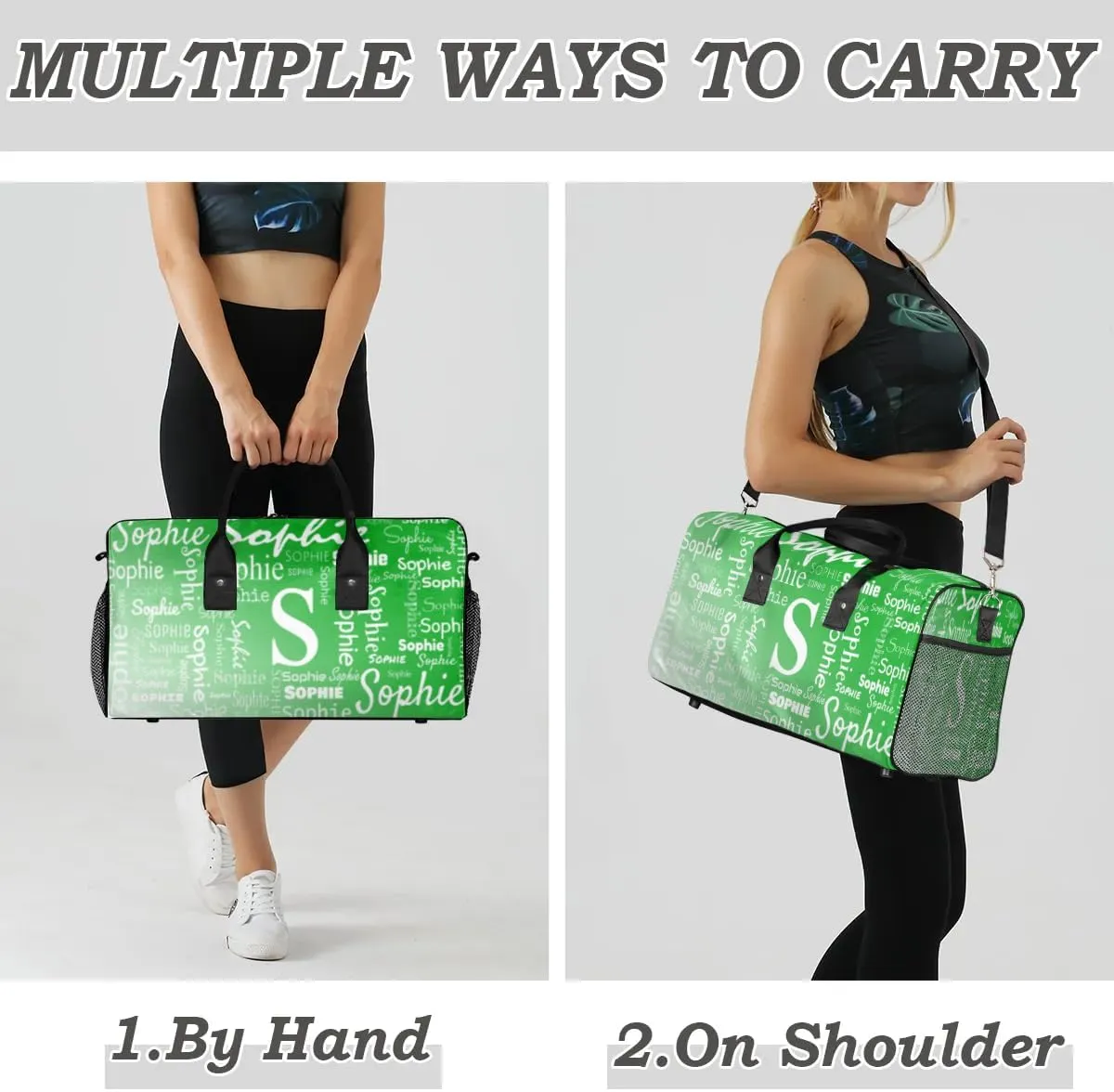 Personalized Name Sport Duffel Bag with Initial, Custom Gym Bag Dance Duffel Bag for Women, Monogrammed Gifts Customized Overnight Weekender Bag, Grass Green Gradient