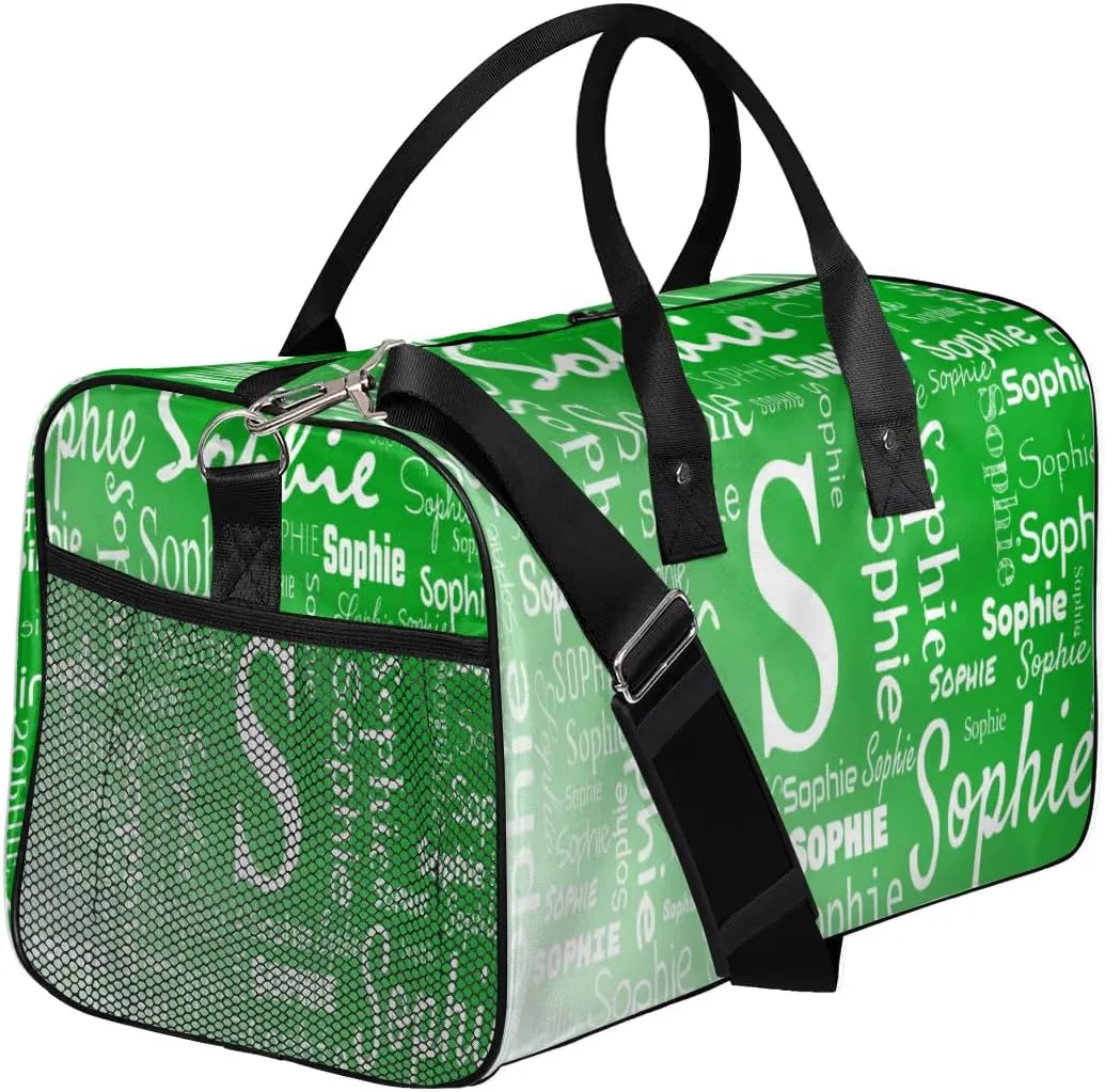 Personalized Name Sport Duffel Bag with Initial, Custom Gym Bag Dance Duffel Bag for Women, Monogrammed Gifts Customized Overnight Weekender Bag, Grass Green Gradient