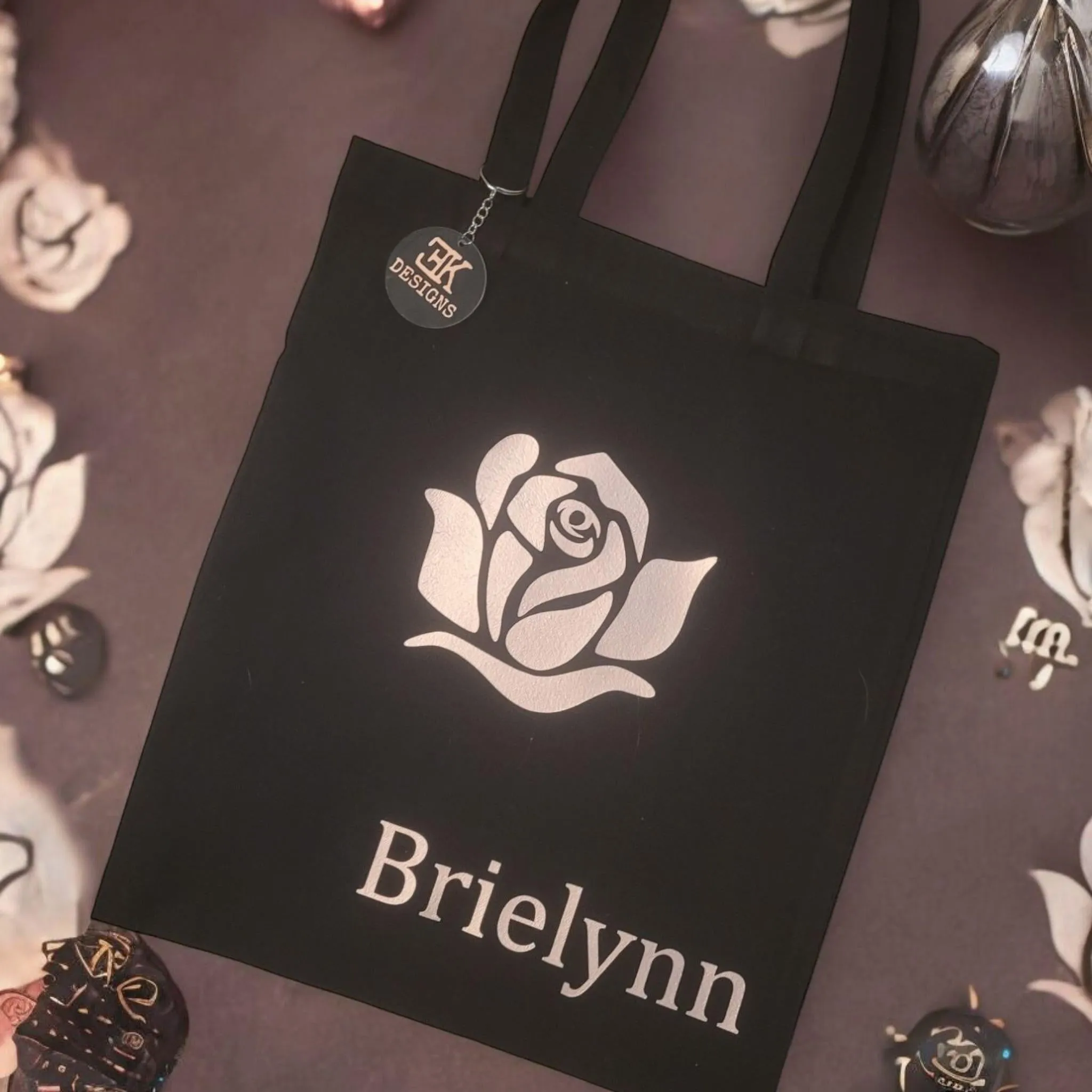 Personalized Rose Tote Bag | Custom Name Tote | Rose Flower Design | Custom Name Bag for Kids or Adults