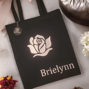 Personalized Rose Tote Bag | Custom Name Tote | Rose Flower Design | Custom Name Bag for Kids or Adults
