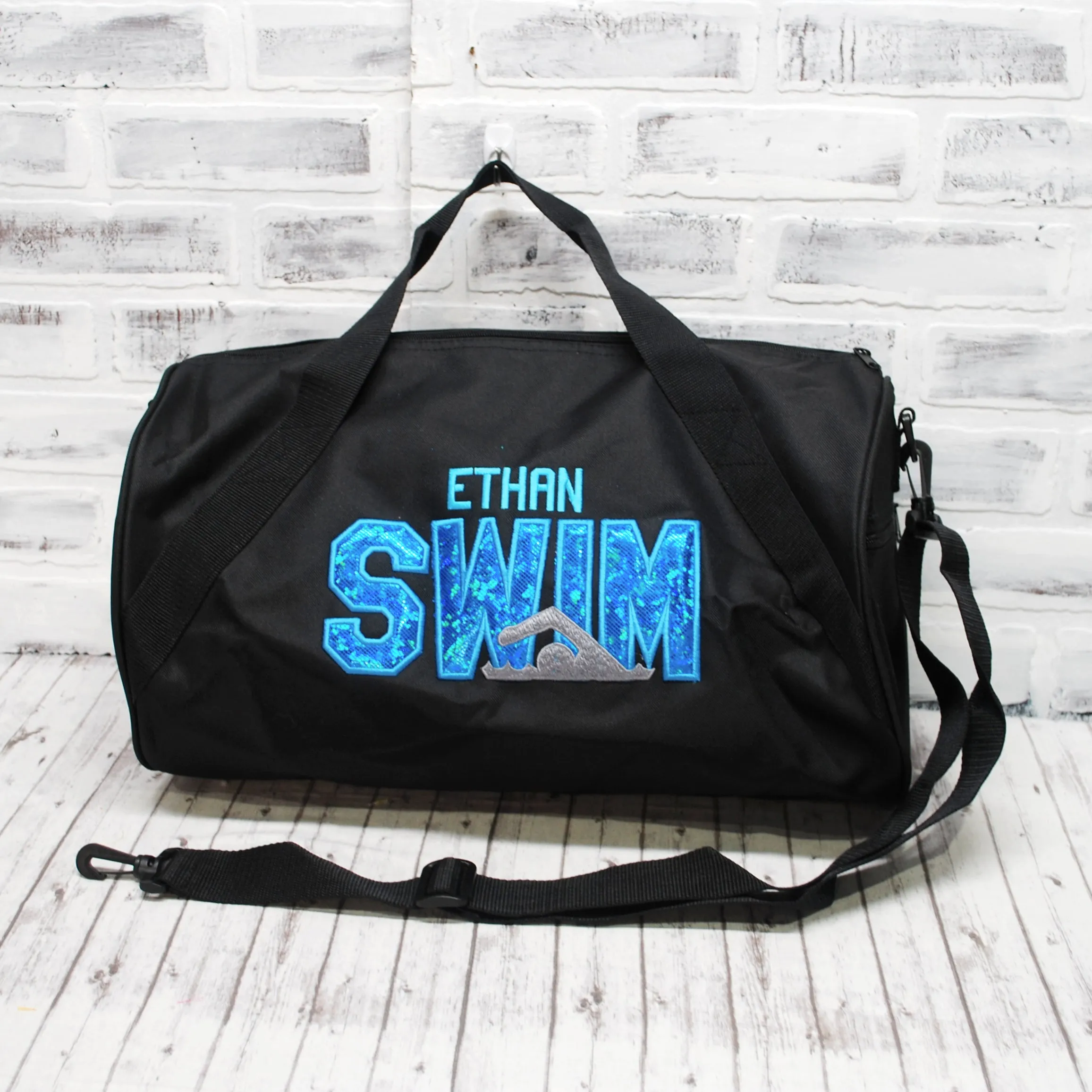 Personalized Swim Blue Shimmer Travel Bag