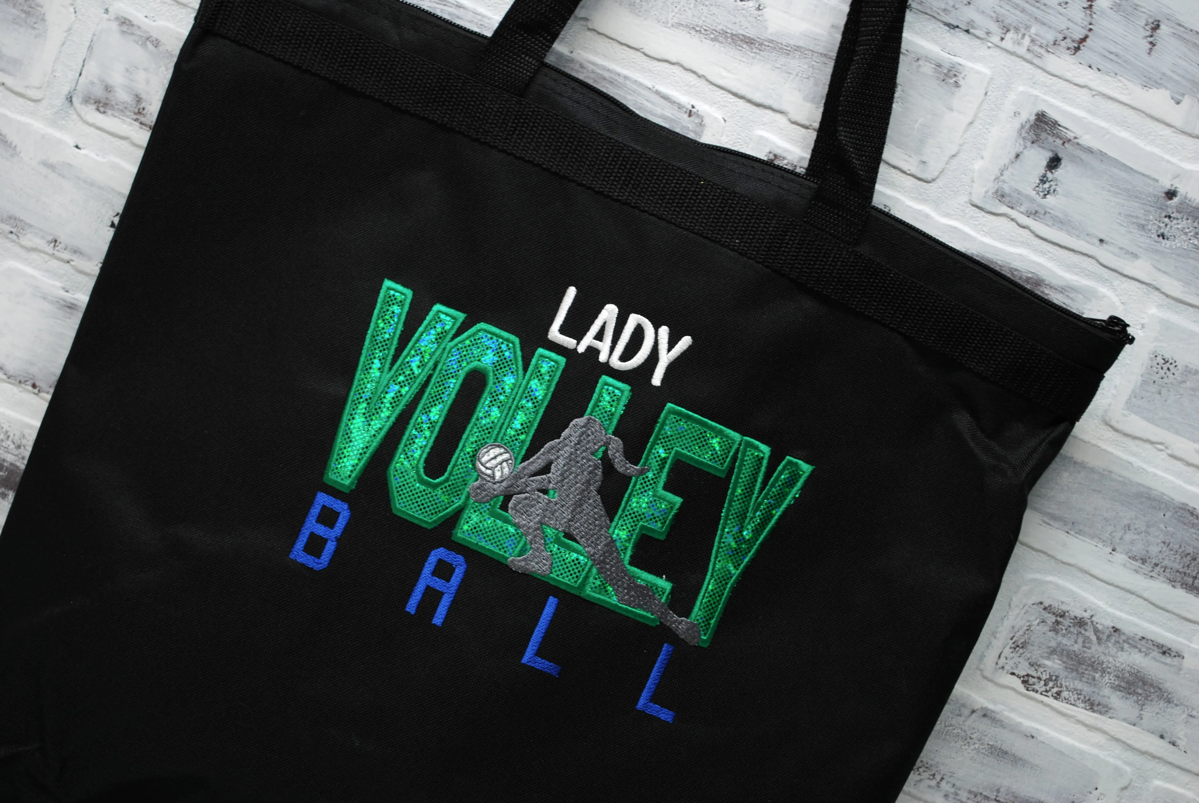 Personalized Volleyball Green Shimmery Travel Bag