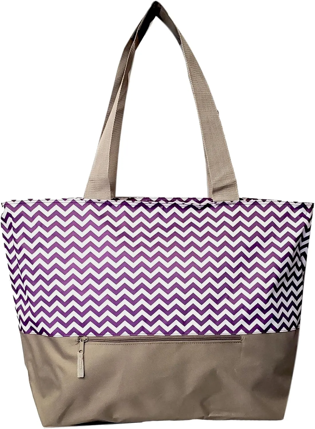 Personalized with Name XL Beach Tote Chevron Print Weekender Bag with Outer Zippered Pocket