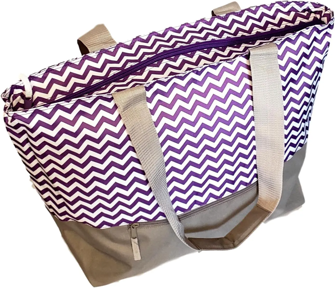 Personalized with Name XL Beach Tote Chevron Print Weekender Bag with Outer Zippered Pocket