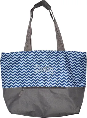 Personalized with Name XL Beach Tote Chevron Print Weekender Bag with Outer Zippered Pocket
