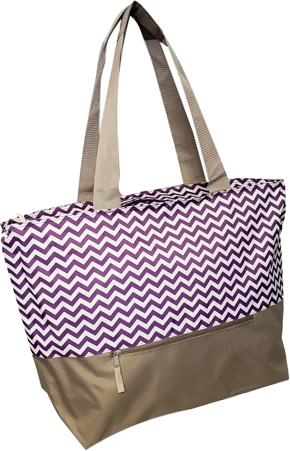 Personalized with Name XL Beach Tote Chevron Print Weekender Bag with Outer Zippered Pocket