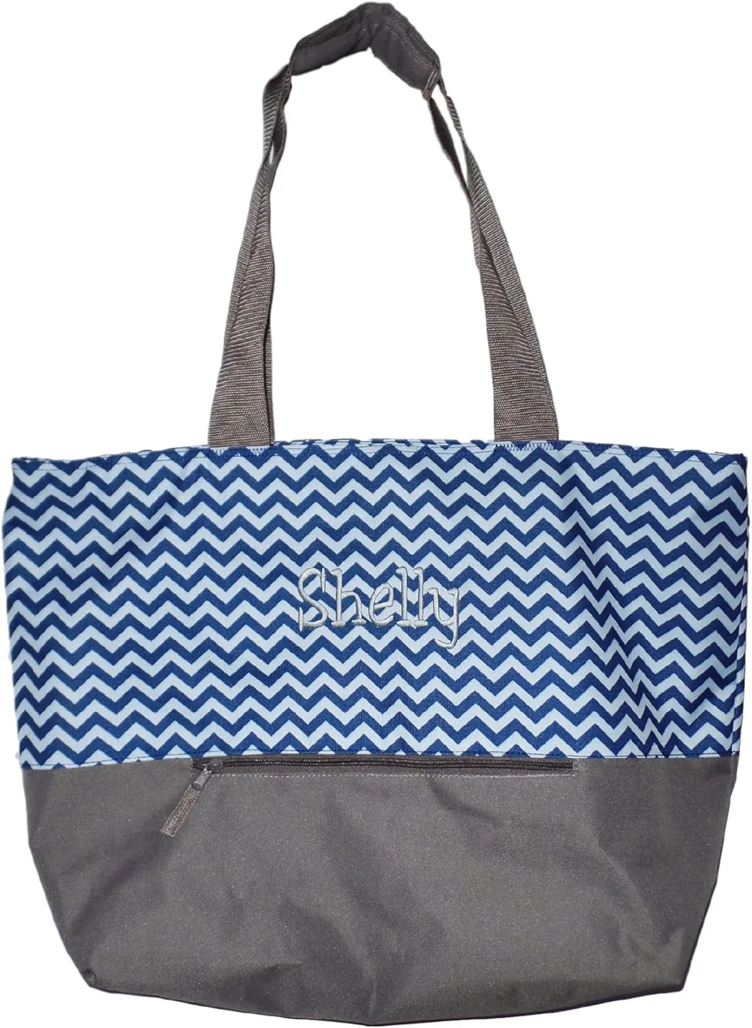 Personalized with Name XL Beach Tote Chevron Print Weekender Bag with Outer Zippered Pocket