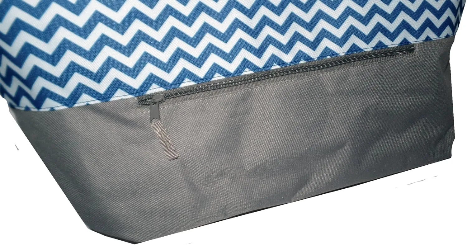 Personalized with Name XL Beach Tote Chevron Print Weekender Bag with Outer Zippered Pocket