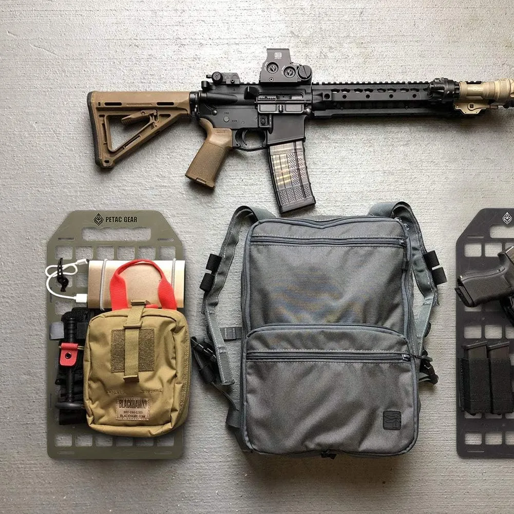 PETAC GEAR Rigid Insert MOLLE Panel Portable Gear Organizer with Carry Handle Backpack Bag Tactical Equipment Storage Pouches Holsters Holder Gun Rack Mount