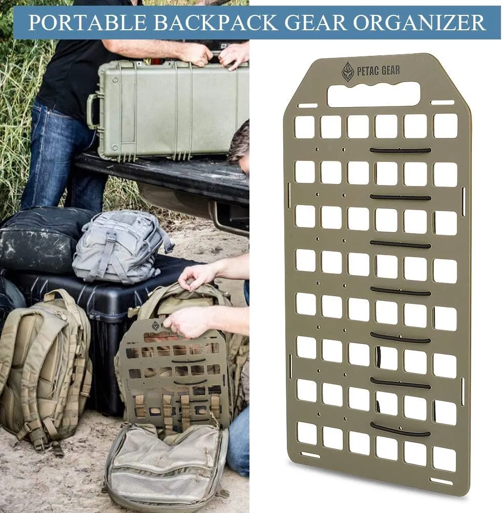 PETAC GEAR Rigid Insert MOLLE Panel Portable Gear Organizer with Carry Handle Backpack Bag Tactical Equipment Storage Pouches Holsters Holder Gun Rack Mount
