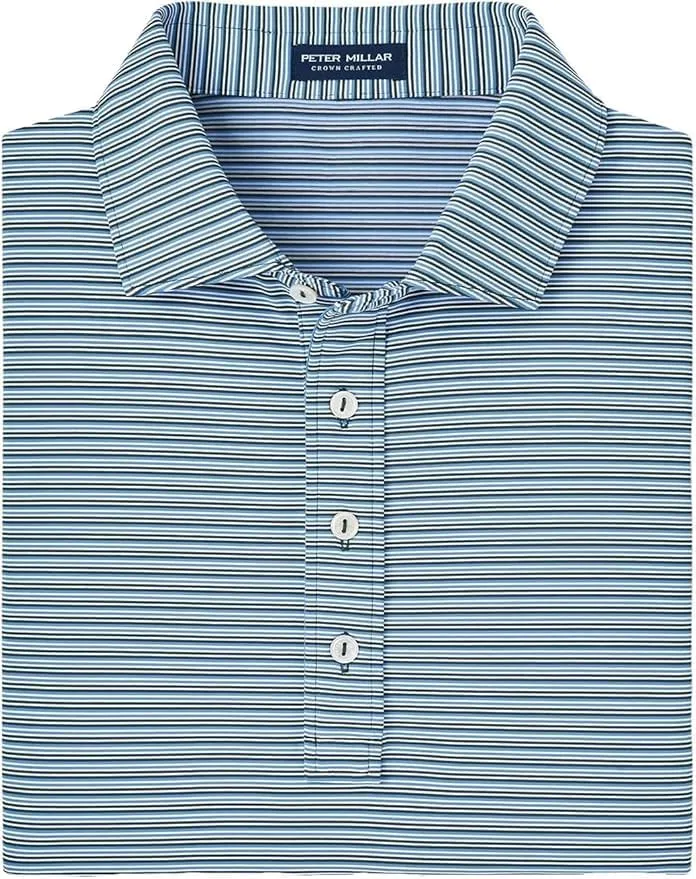 PETER MILLAR Men's Avon Performance Jersey Polo, Lacinato, Small Blue Green
