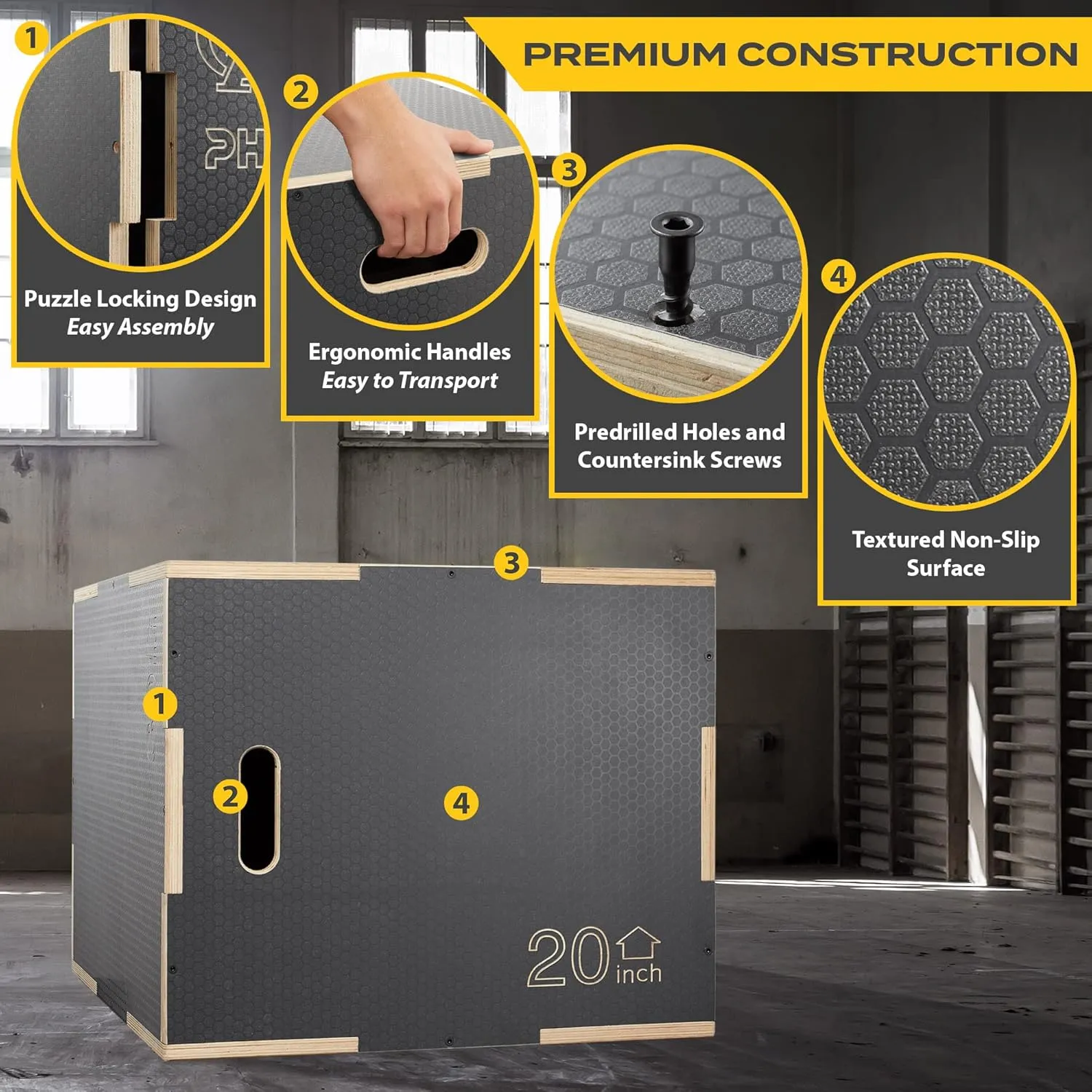 Philosophy Gym 3 in 1 Non-Slip Wood Plyo Box- Jump Plyometric Box for Training and Conditioning