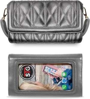Phone Purse Crossbody for Women Cleo (Silver) - Touch Screen Women's Crossbody Handbags with Coin Purse Pouch & Crossbody Phone Strap