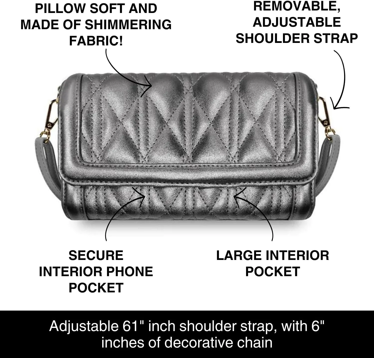 Phone Purse Crossbody for Women Cleo (Silver) - Touch Screen Women's Crossbody Handbags with Coin Purse Pouch & Crossbody Phone Strap