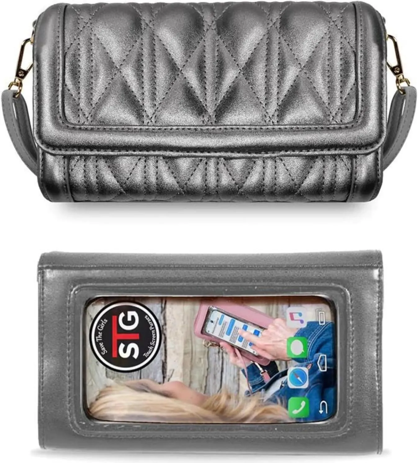 Phone Purse Crossbody for Women Cleo (Silver) - Touch Screen Women's Crossbody Handbags with Coin Purse Pouch & Crossbody Phone Strap