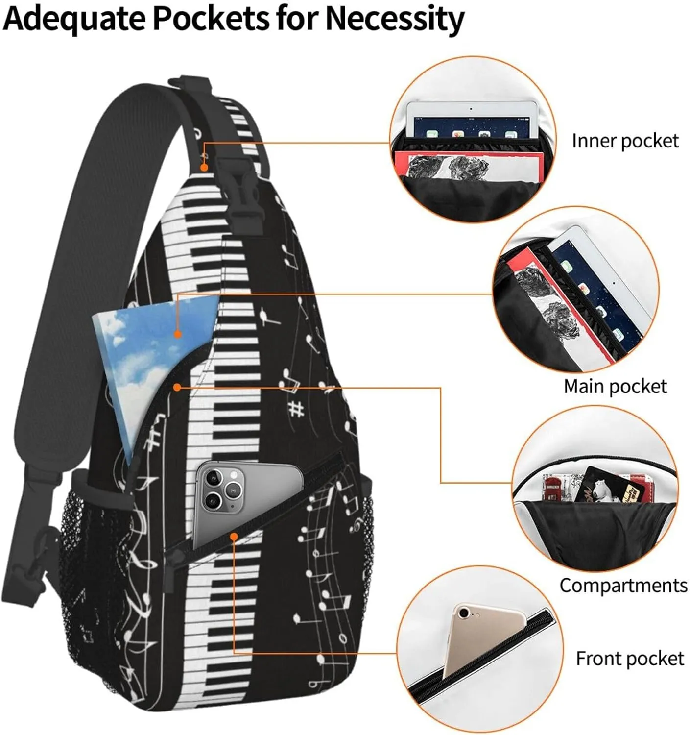 Piano Music Symbols Outdoor Crossbody Shoulder Bag For Unisex Young Adult Hiking Bicycling