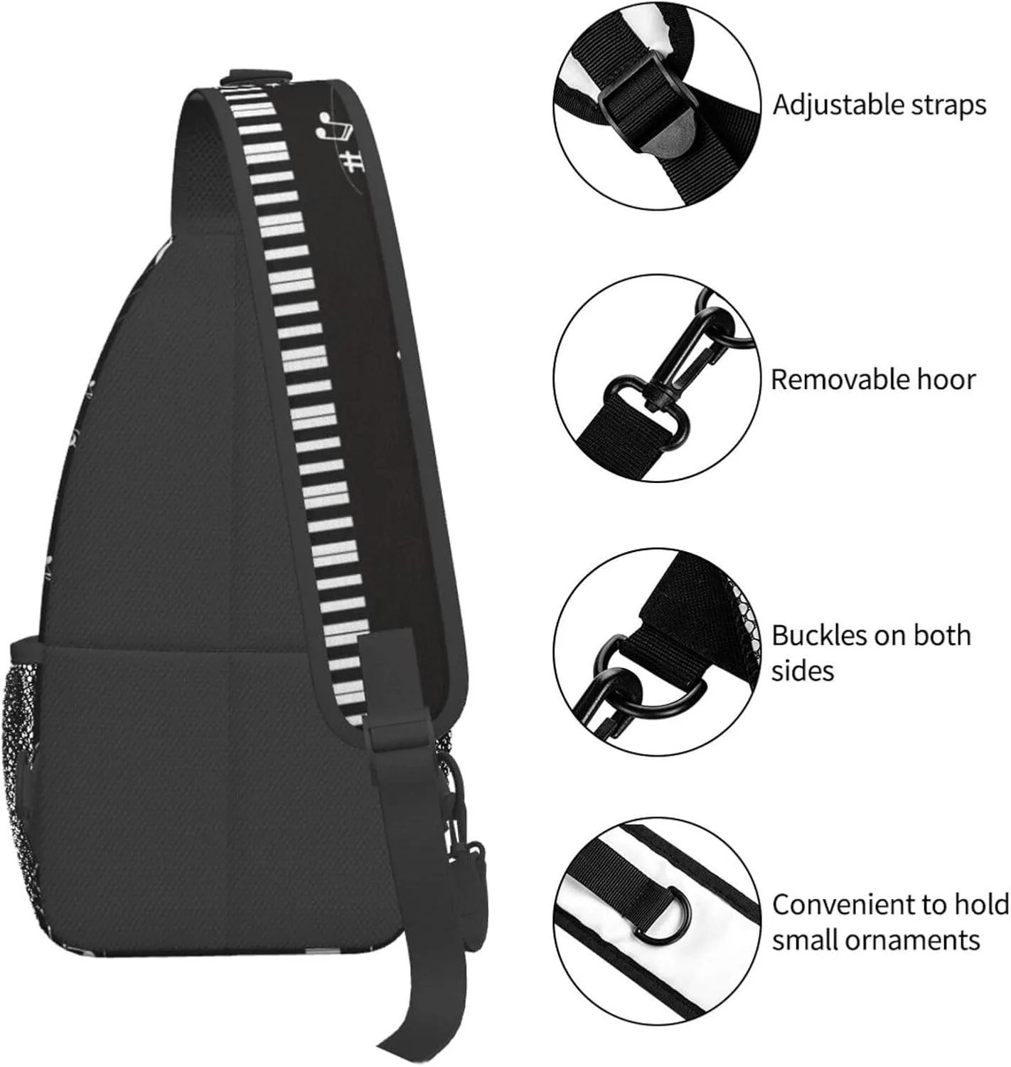 Piano Music Symbols Outdoor Crossbody Shoulder Bag For Unisex Young Adult Hiking Bicycling