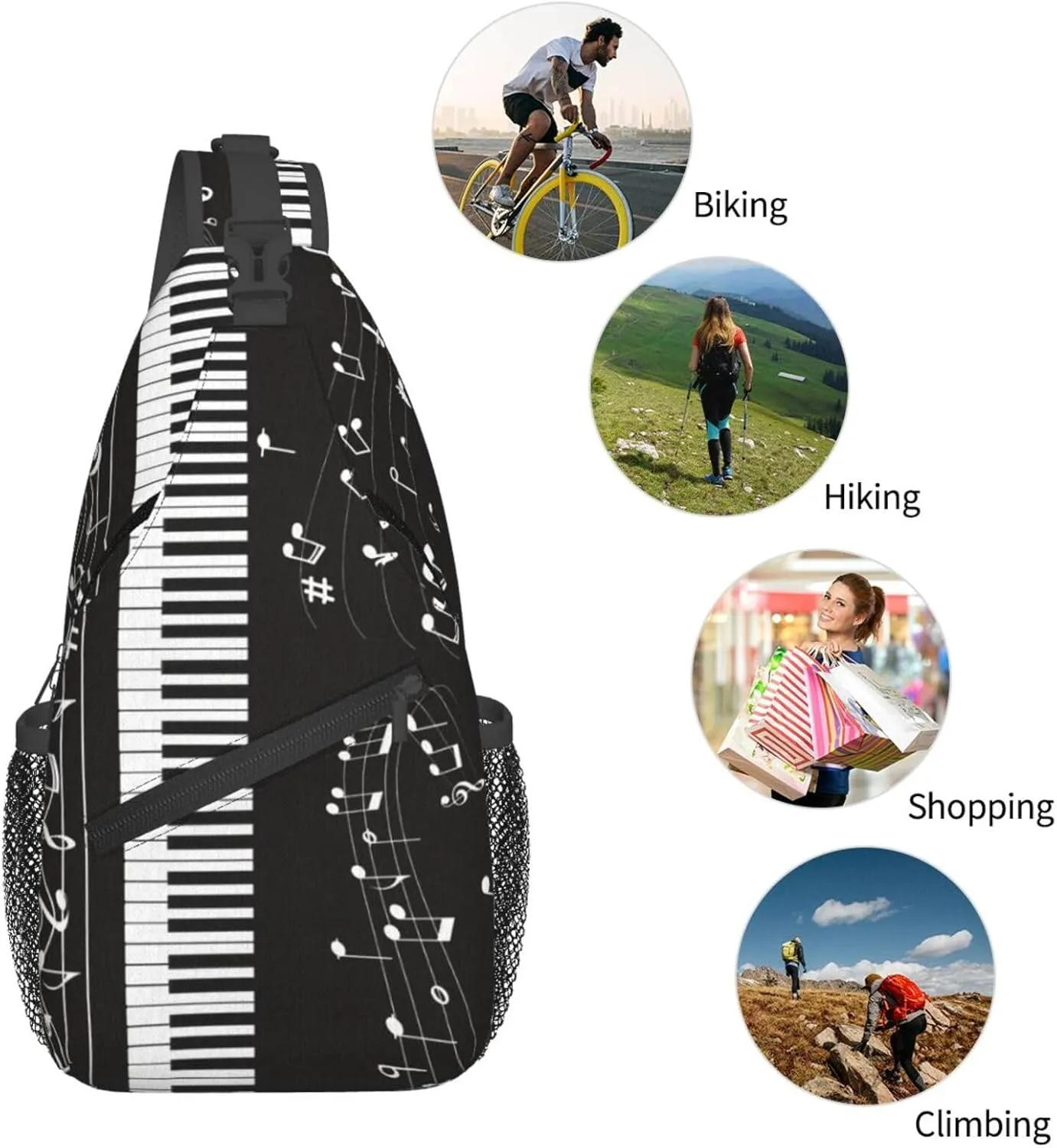 Piano Music Symbols Outdoor Crossbody Shoulder Bag For Unisex Young Adult Hiking Bicycling