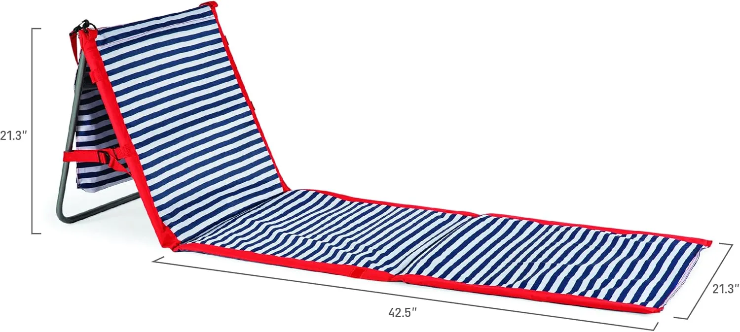 PICNIC TIME Beachcomber Portable Lounger - Soft Beach Mat & Chair - Blue Pinstripe