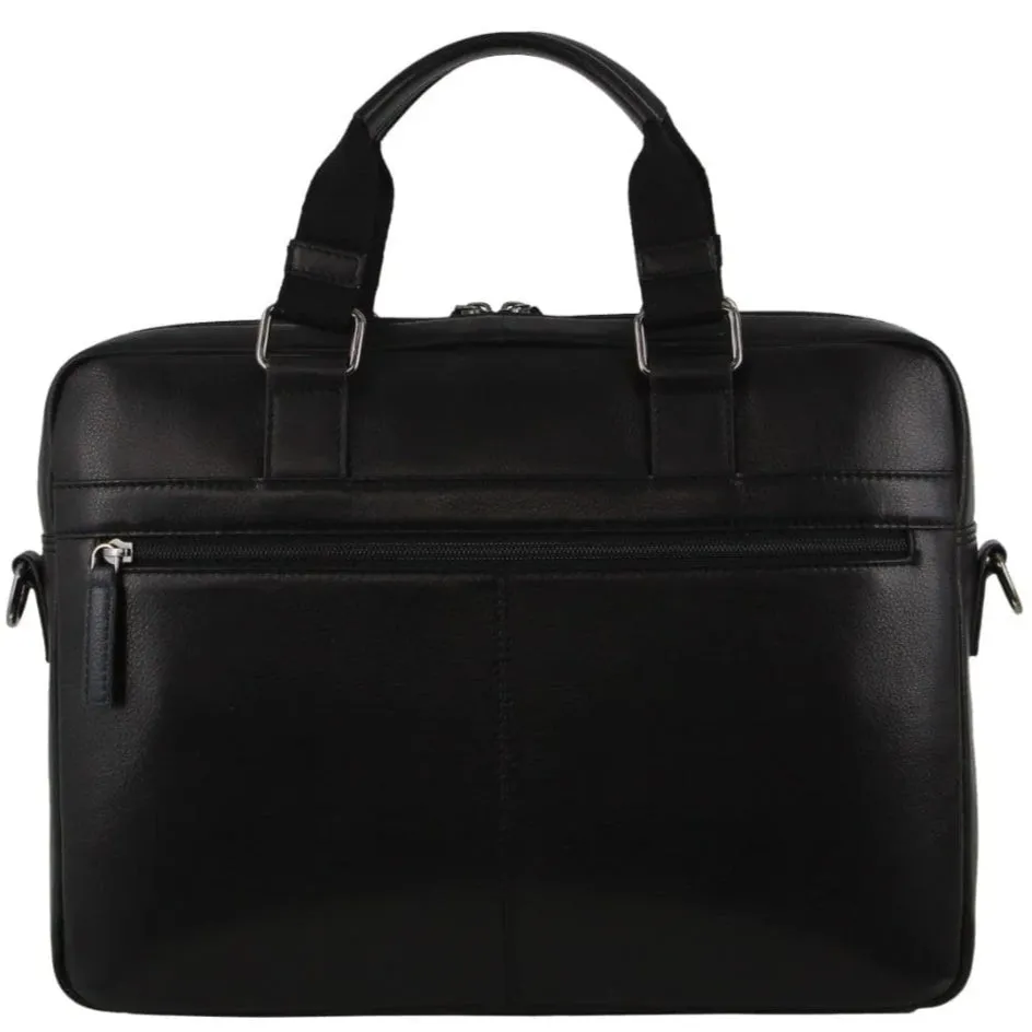 Pierre Cardin Leather Laptop Briefcase 3824 Black / Navy trim
