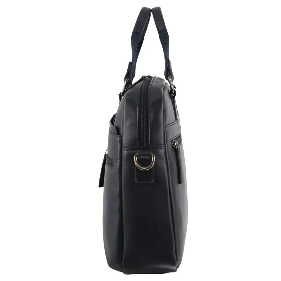 Pierre Cardin Leather Laptop Briefcase 3824 Navy / Black trim