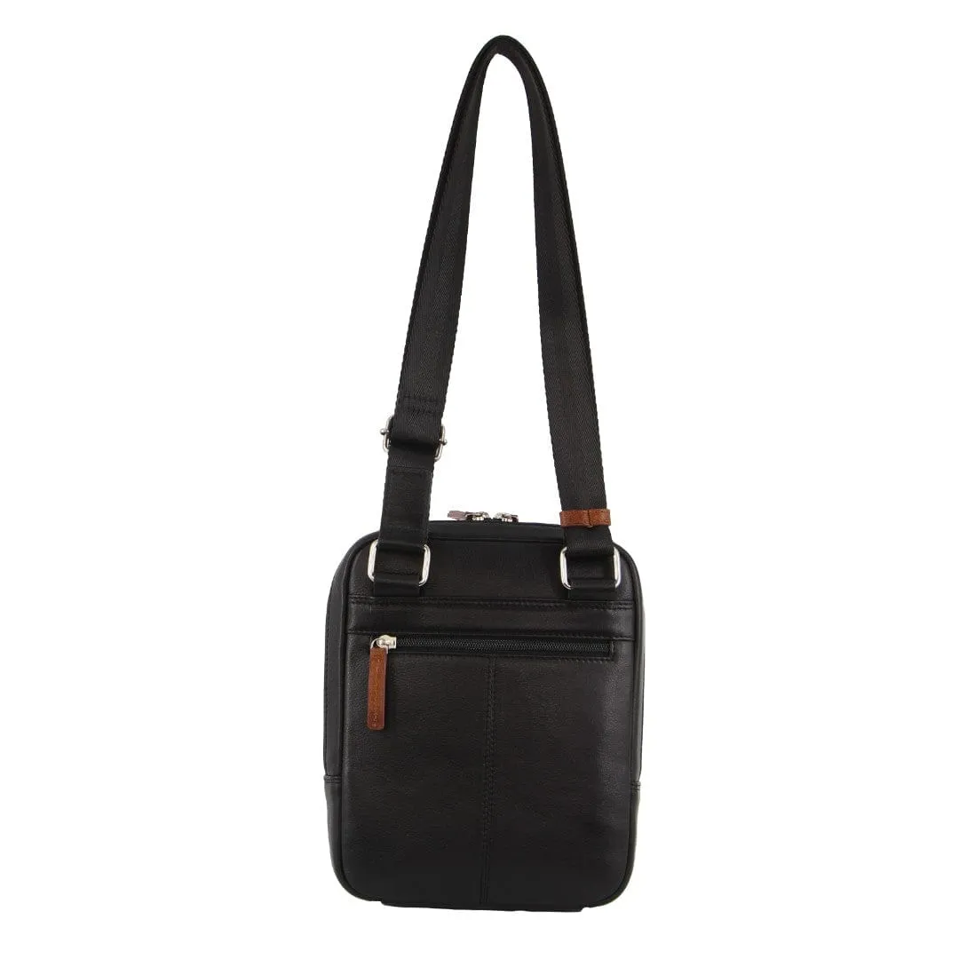 Pierre Cardin Leather Unisex Cross Body Bag in Black