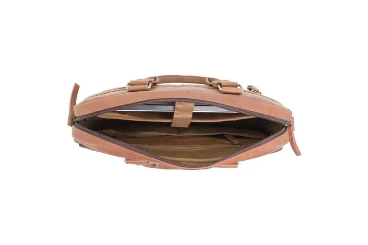 Pierre Cardin Multi-Compartment Leather Computer Bag - Cognac