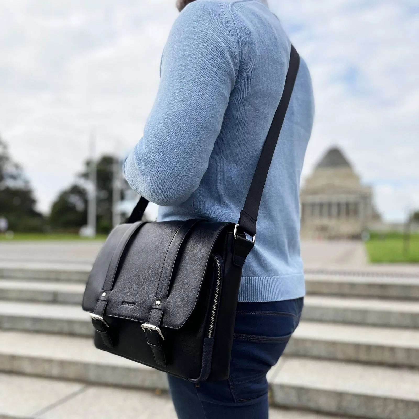 Pierre Cardin Pebbled Leather 13" Laptop Bag - Black