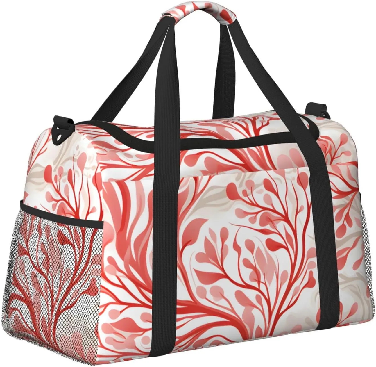 Pink Boho Leaves Duffle Bag Foldable Travel Tote Bag Carry On Large Weekender Overnight Bags Waterproof Gym Bag For Women Men