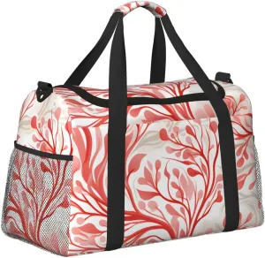Pink Boho Leaves Duffle Bag Foldable Travel Tote Bag Carry On Large Weekender Overnight Bags Waterproof Gym Bag For Women Men