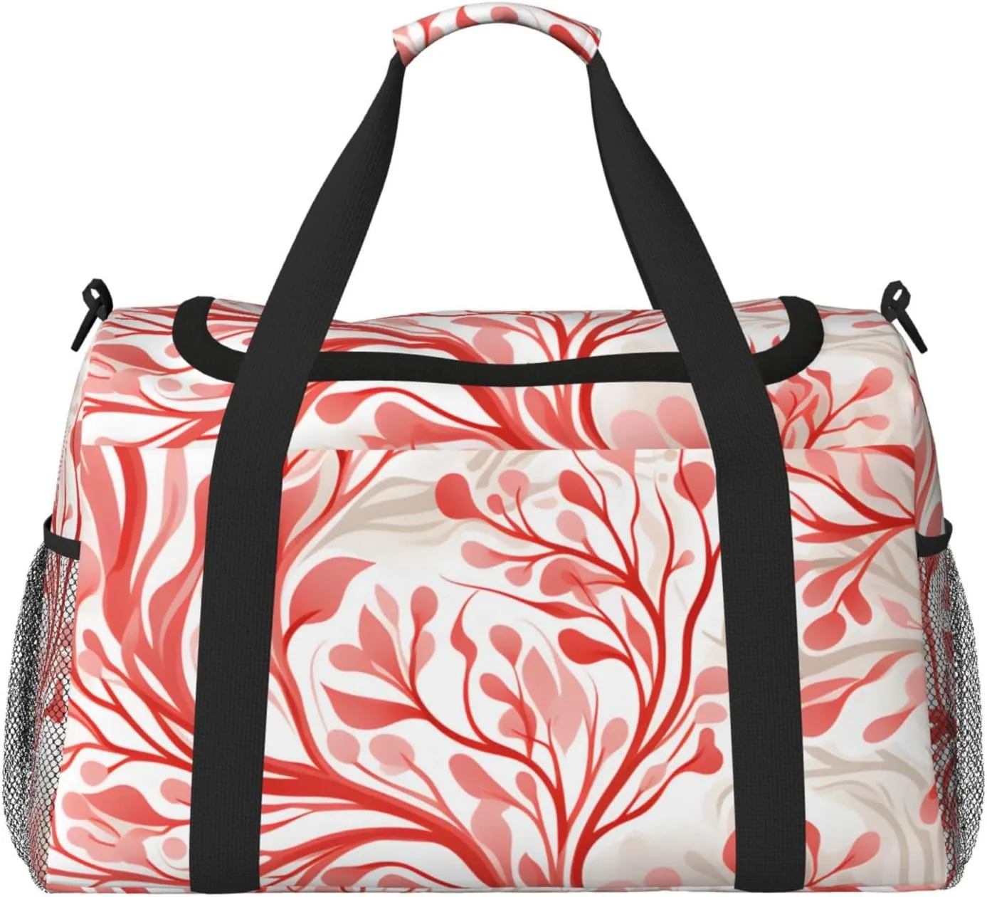 Pink Boho Leaves Duffle Bag Foldable Travel Tote Bag Carry On Large Weekender Overnight Bags Waterproof Gym Bag For Women Men
