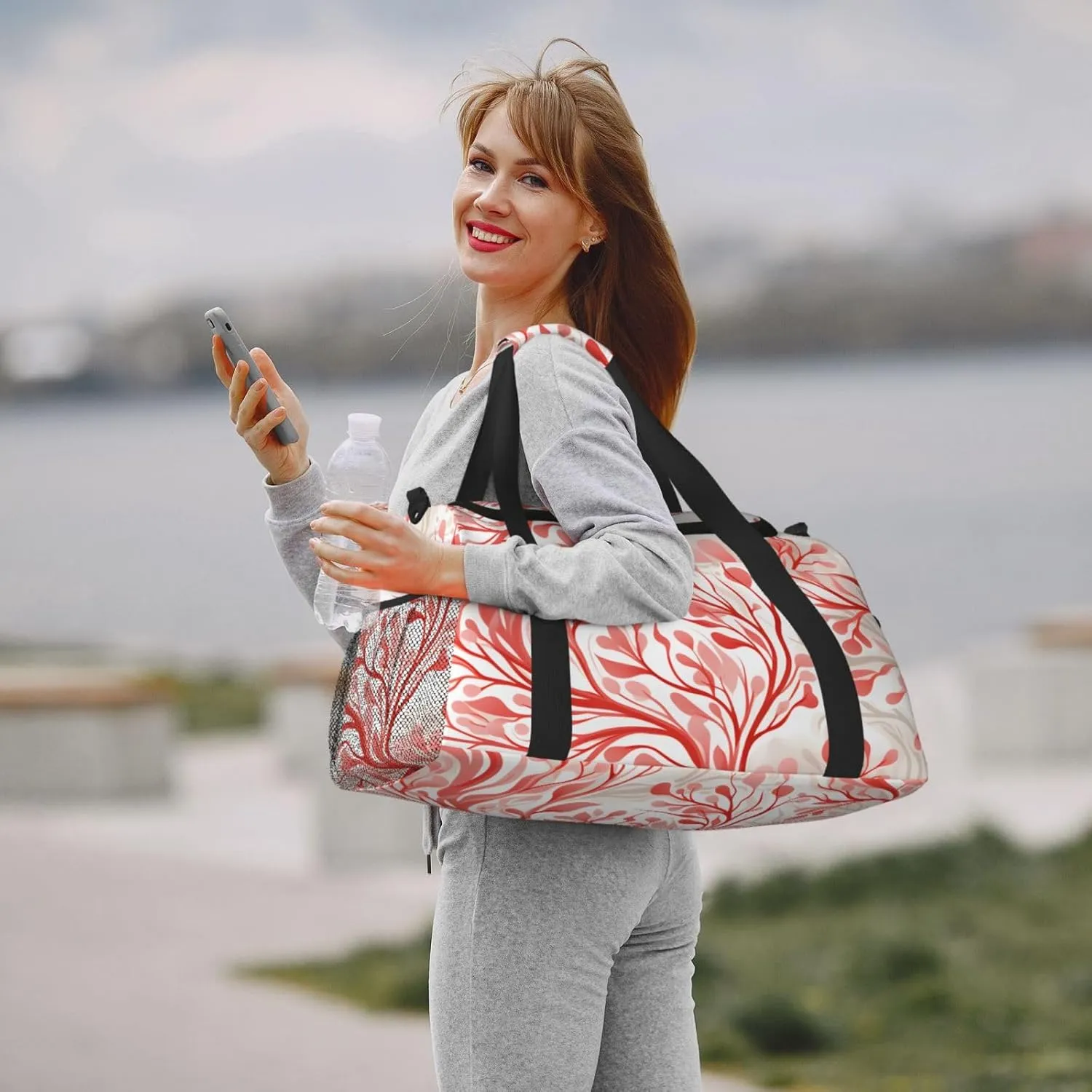 Pink Boho Leaves Duffle Bag Foldable Travel Tote Bag Carry On Large Weekender Overnight Bags Waterproof Gym Bag For Women Men